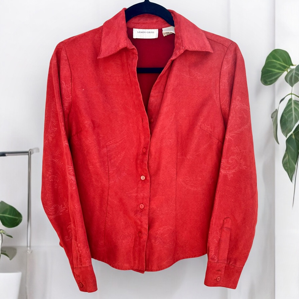 Vintage Microsuede Jacket by Lemon Grass Rustic Red Paisley Shacket Size Small